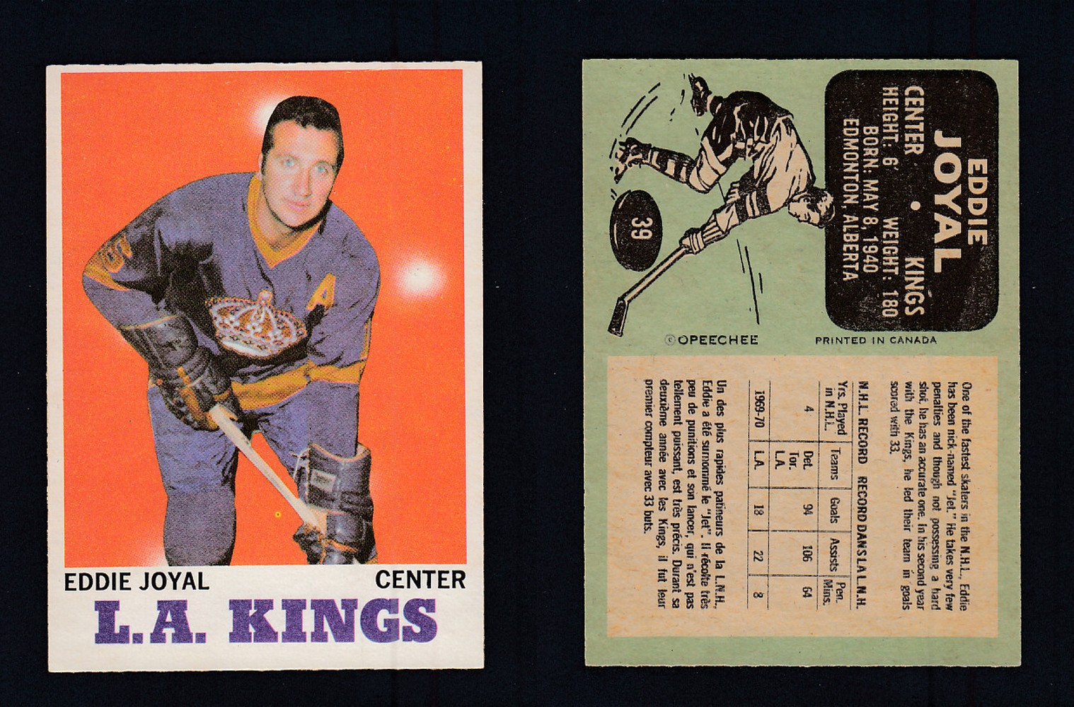 1970-71 O-PEE-CHEE HOCKEY CARD #39 E. JOYAL photo 1970-71 O-PEE-CHEE HOCKEY CARD #39 E. JOYAL photo