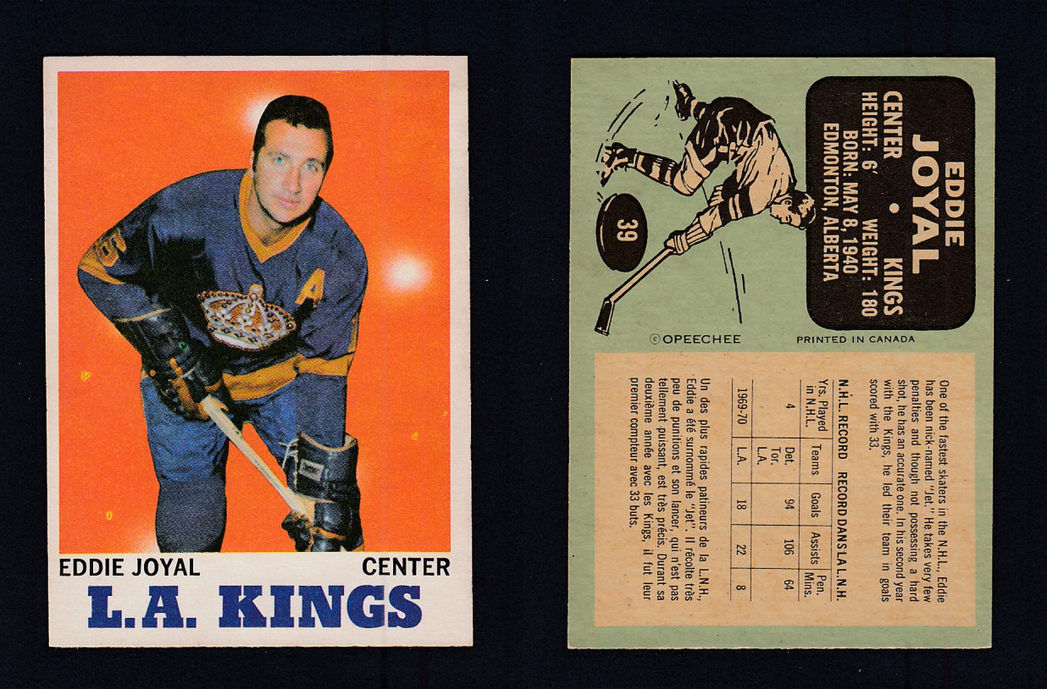 1970-71 O-PEE-CHEE HOCKEY CARD #39 E. JOYAL photo 1970-71 O-PEE-CHEE HOCKEY CARD #39 E. JOYAL photo