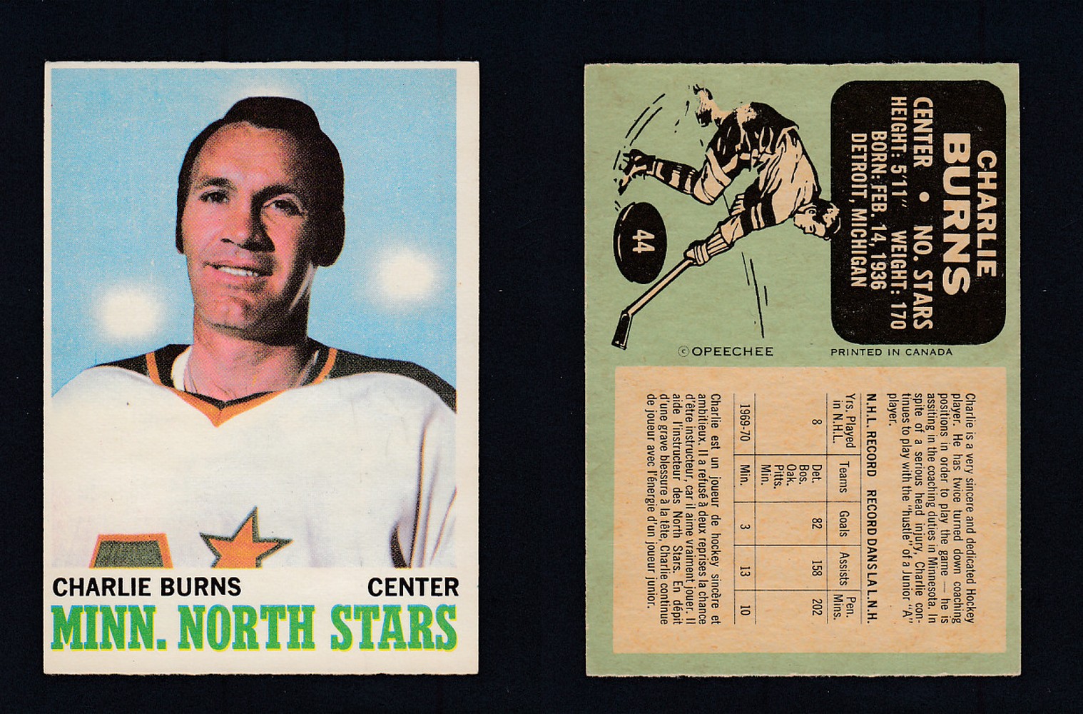 1970-71 O-PEE-CHEE HOCKEY CARD #44 C. BURNS photo
