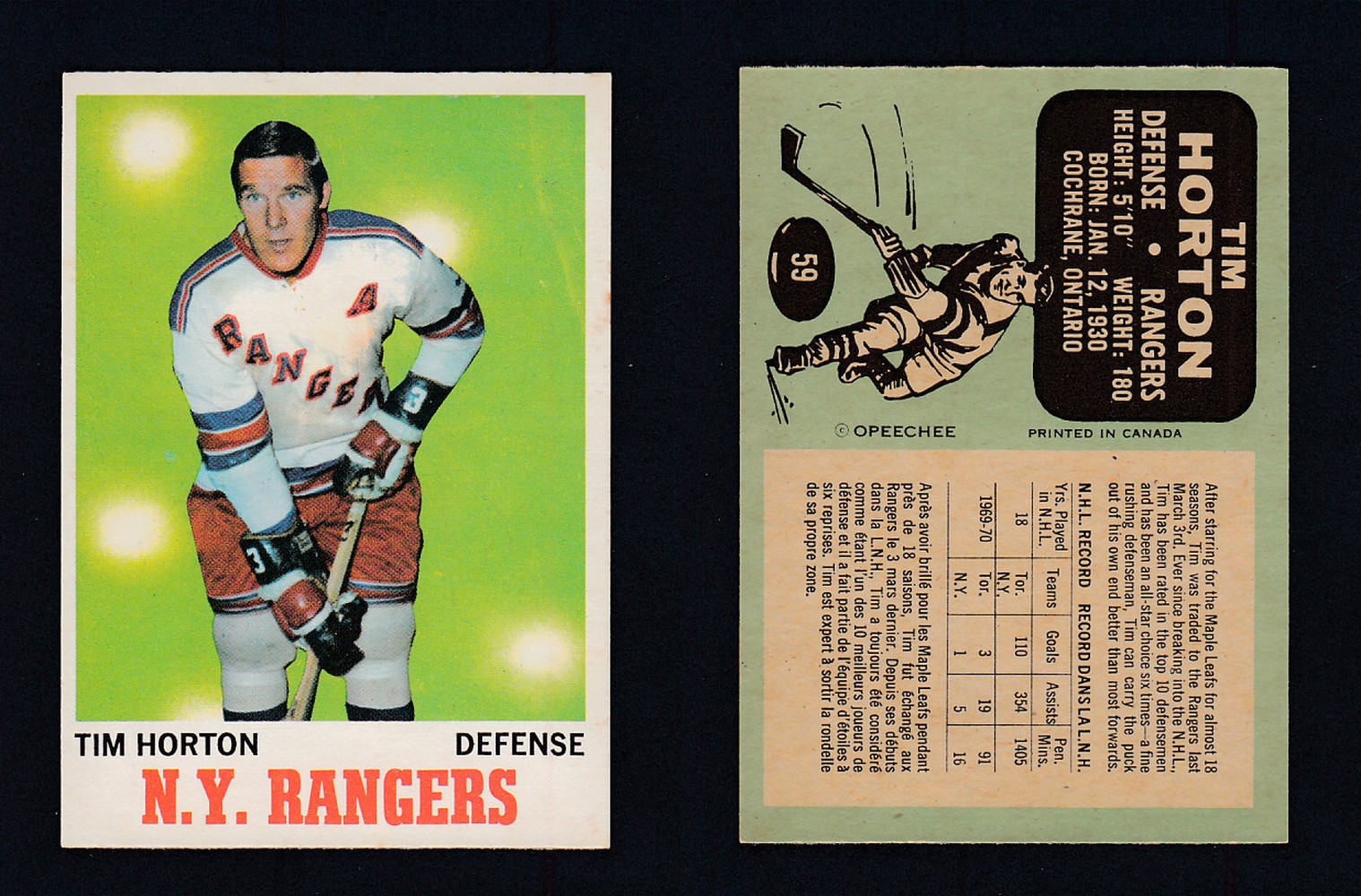1970-71 O-PEE-CHEE HOCKEY CARD  #59 T. HORTON photo