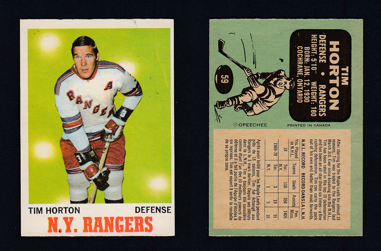1970-71 O-PEE-CHEE HOCKEY CARD  #59 T. HORTON photo