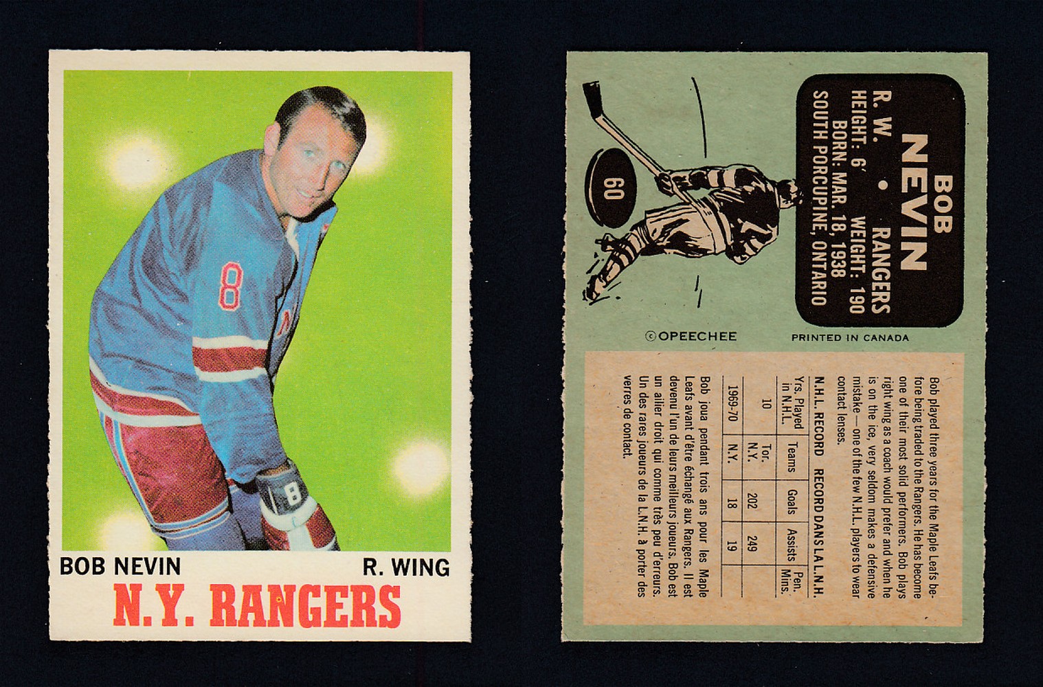 1970-71 O-PEE-CHEE HOCKEY CARD  #60 B.NEVIN photo