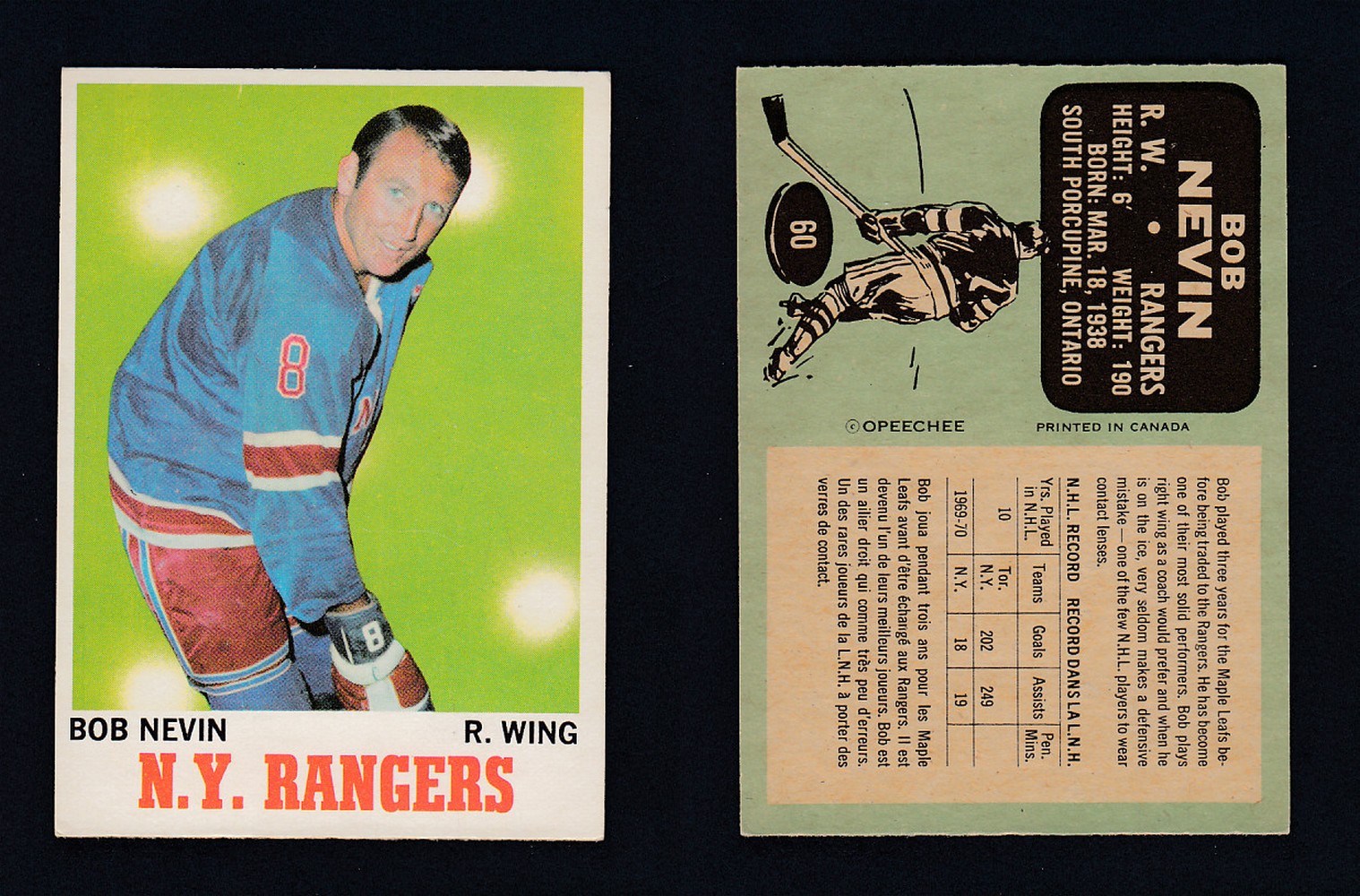 1970-71 O-PEE-CHEE HOCKEY CARD  #60 B.NEVIN photo