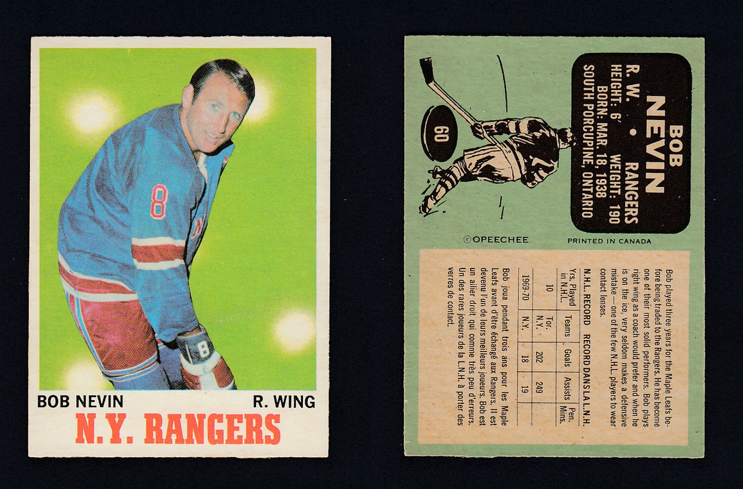 1970-71 O-PEE-CHEE HOCKEY CARD  #60 B.NEVIN photo