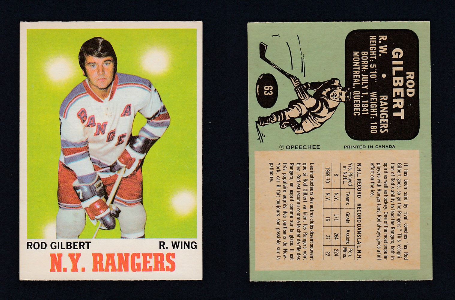 1970-71 O-PEE-CHEE HOCKEY CARD  #63 R.GILBERT photo