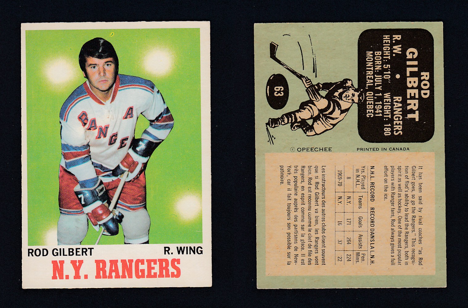 1970-71 O-PEE-CHEE HOCKEY CARD  #63 R.GILBERT photo
