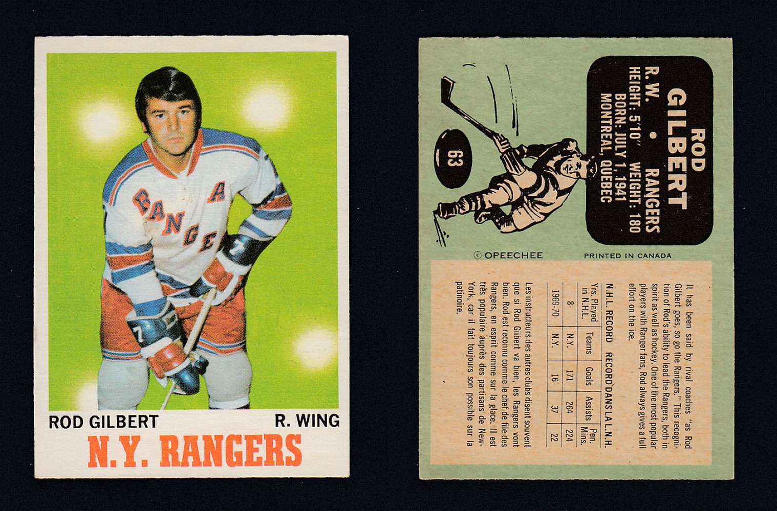 1970-71 O-PEE-CHEE HOCKEY CARD  #63 R.GILBERT photo