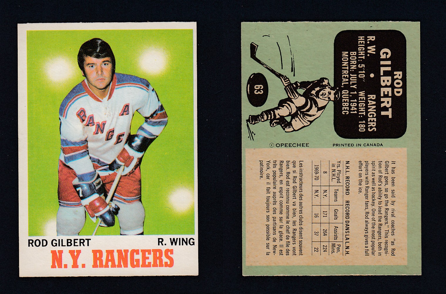 1970-71 O-PEE-CHEE HOCKEY CARD  #63 R.GILBERT photo