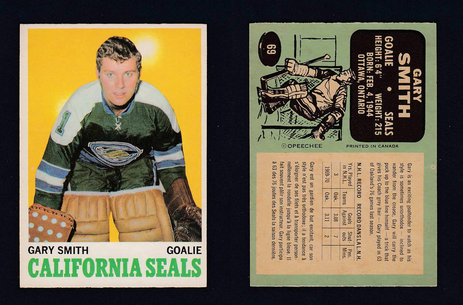 1970-71 O-PEE-CHEE HOCKEY CARD  #69 G.SMITH photo