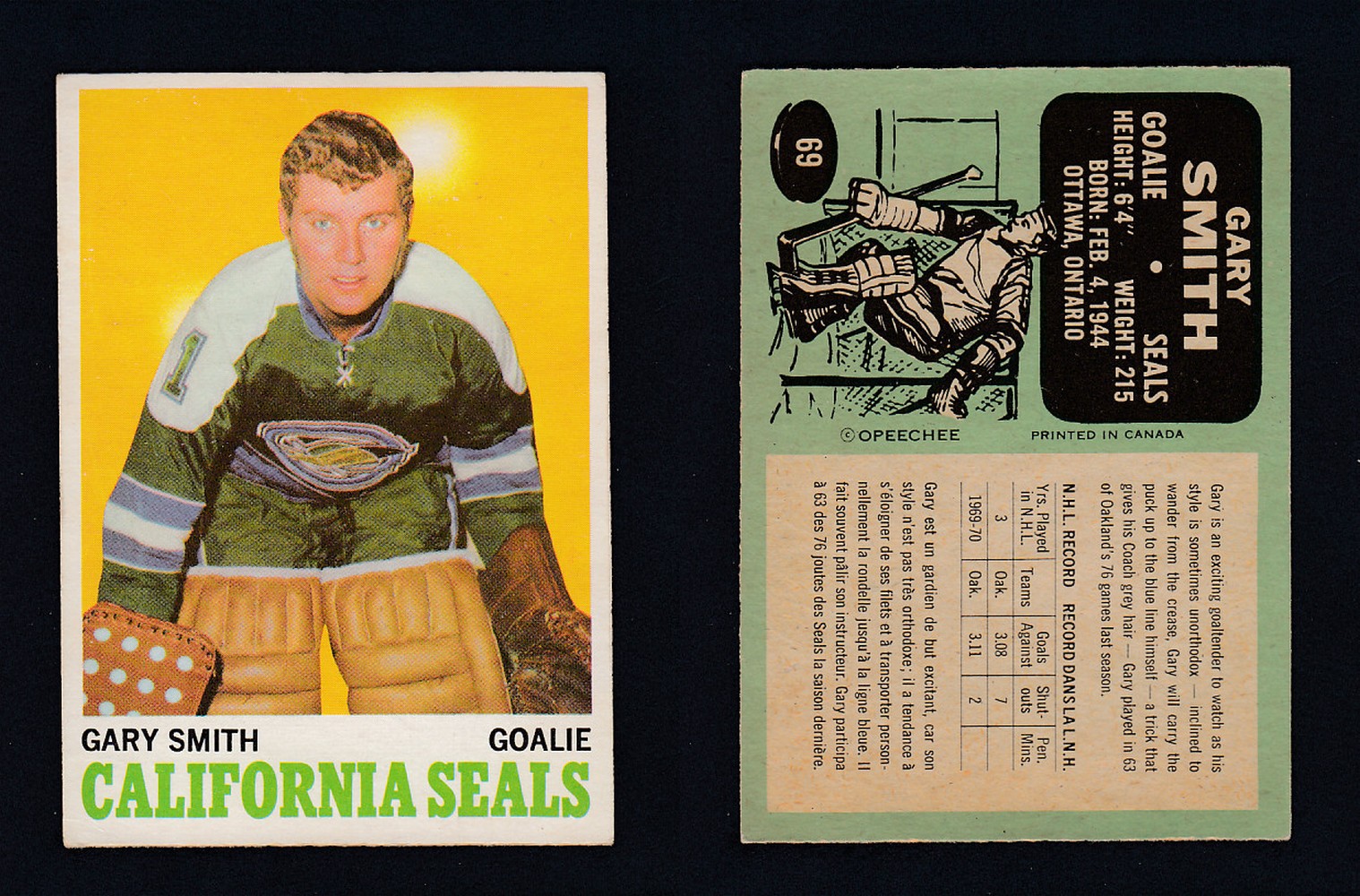 1970-71 O-PEE-CHEE HOCKEY CARD  #69 G.SMITH photo