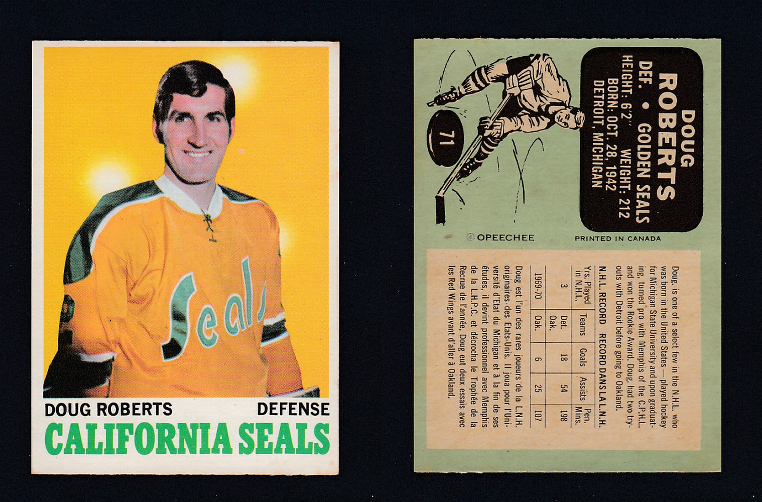 1970-71 O-PEE-CHEE HOCKEY CARD  #71 D. ROBERTS photo