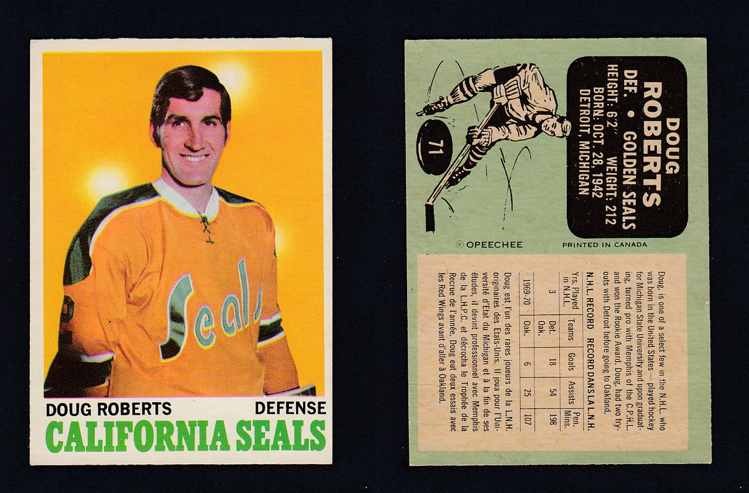 1970-71 O-PEE-CHEE HOCKEY CARD  #71 D. ROBERTS photo