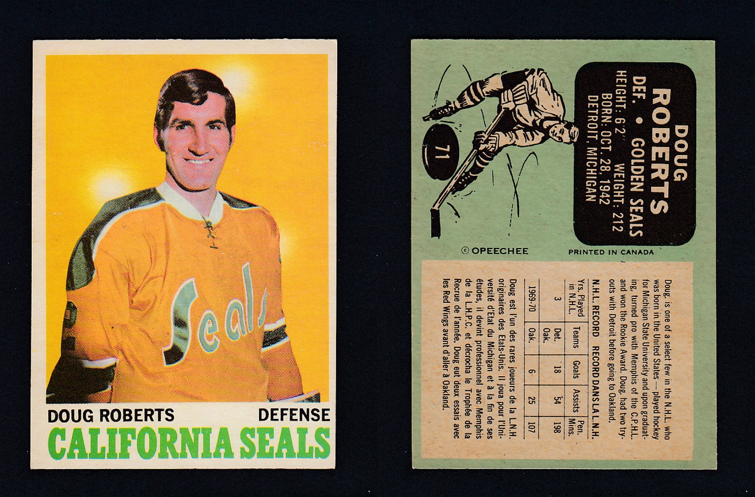 1970-71 O-PEE-CHEE HOCKEY CARD  #71 D. ROBERTS photo