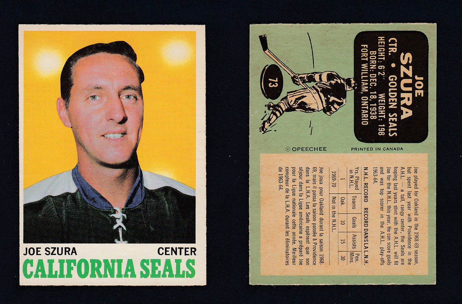 1970-71 O-PEE-CHEE HOCKEY CARD  #73 J. SZURA photo