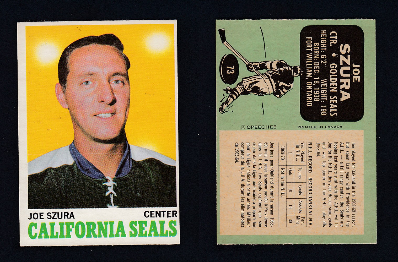 1970-71 O-PEE-CHEE HOCKEY CARD  #73 J. SZURA photo