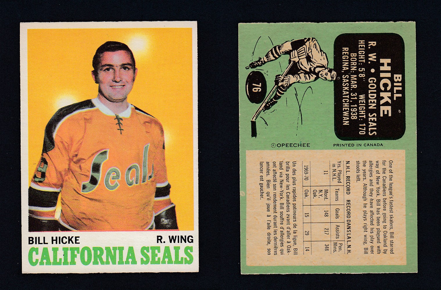 1970-71 O-PEE-CHEE HOCKEY CARD  #76 B. HICKE photo