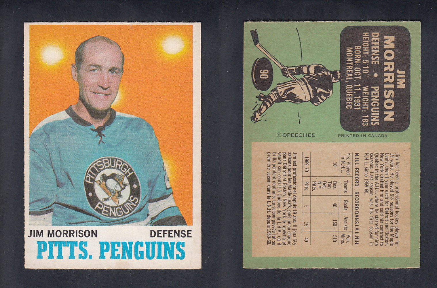 1970-71 O-PEE-CHEE HOCKEY CARD #90 J. MORRISON photo 1970-71 O-PEE-CHEE HOCKEY CARD #90 J. MORRISON photo