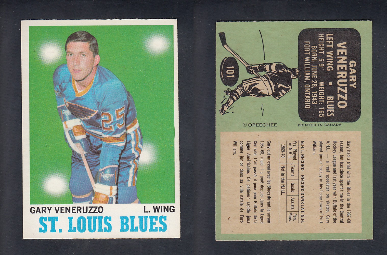 1970-71 O-PEE-CHEE HOCKEY CARD #101 G. VENERUZZO photo 1970-71 O-PEE-CHEE HOCKEY CARD #101 G. VENERUZZO photo