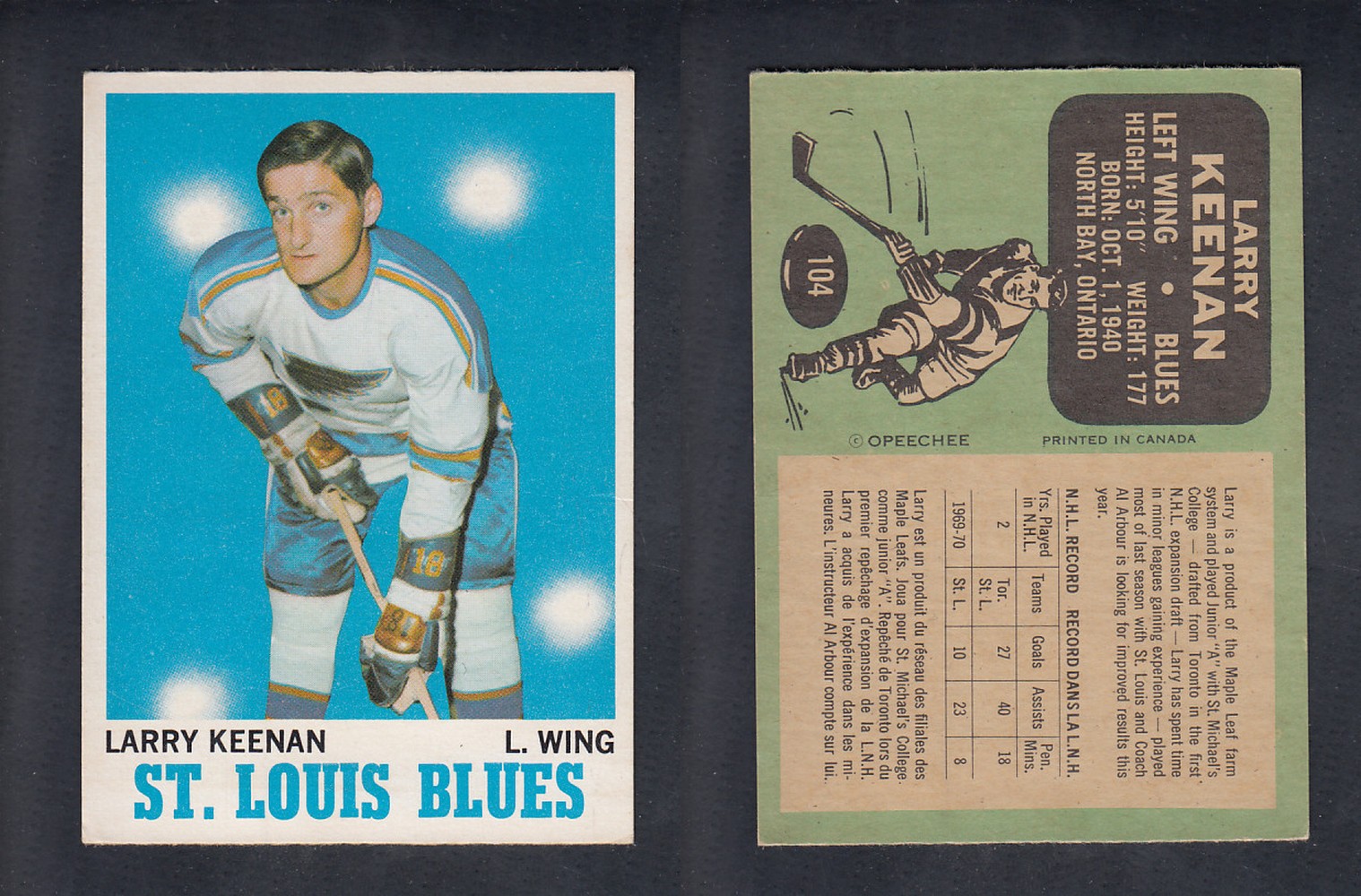 1970-71 O-PEE-CHEE HOCKEY CARD #104 L. KEENAN photo 1970-71 O-PEE-CHEE HOCKEY CARD #104 L. KEENAN photo