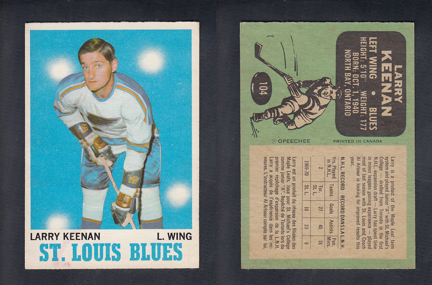 1970-71 O-PEE-CHEE HOCKEY CARD #104 L. KEENAN photo 1970-71 O-PEE-CHEE HOCKEY CARD #104 L. KEENAN photo