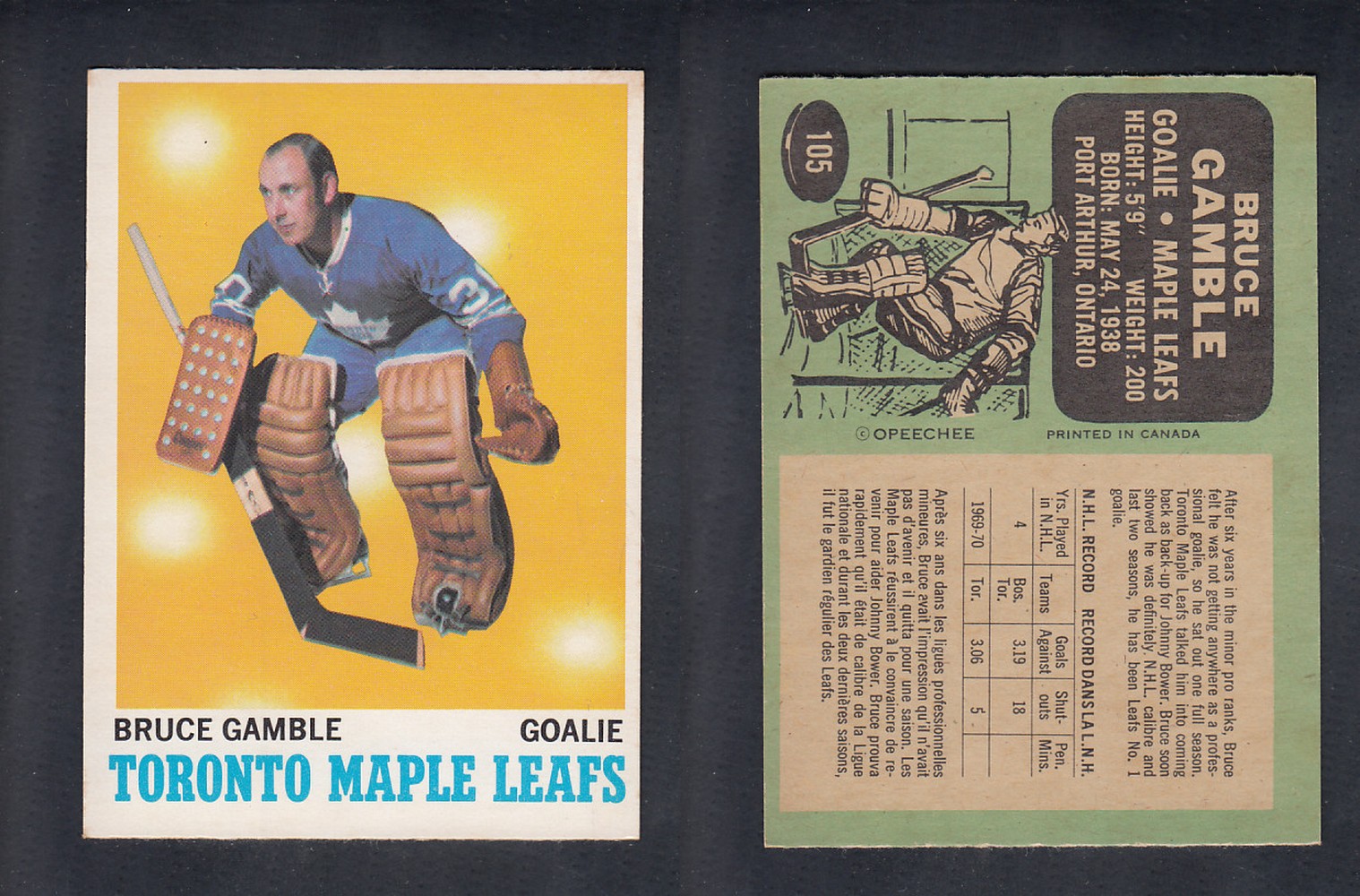 1970-71 O-PEE-CHEE HOCKEY CARD #105 B. GAMBLE photo 1970-71 O-PEE-CHEE HOCKEY CARD #105 B. GAMBLE photo