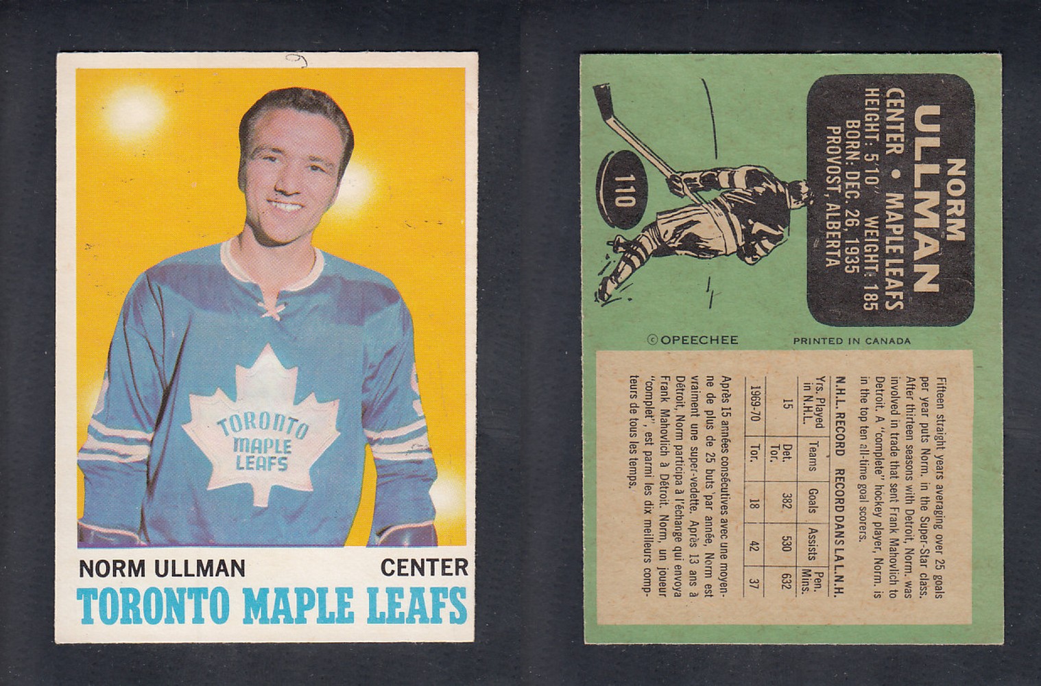 1970-71 O-PEE-CHEE HOCKEY CARD #110 N. ULLMAN photo 1970-71 O-PEE-CHEE HOCKEY CARD #110 N. ULLMAN photo