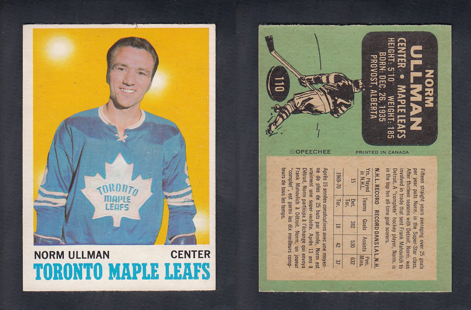 1970-71 O-PEE-CHEE HOCKEY CARD #110 N. ULLMAN photo 1970-71 O-PEE-CHEE HOCKEY CARD #110 N. ULLMAN photo