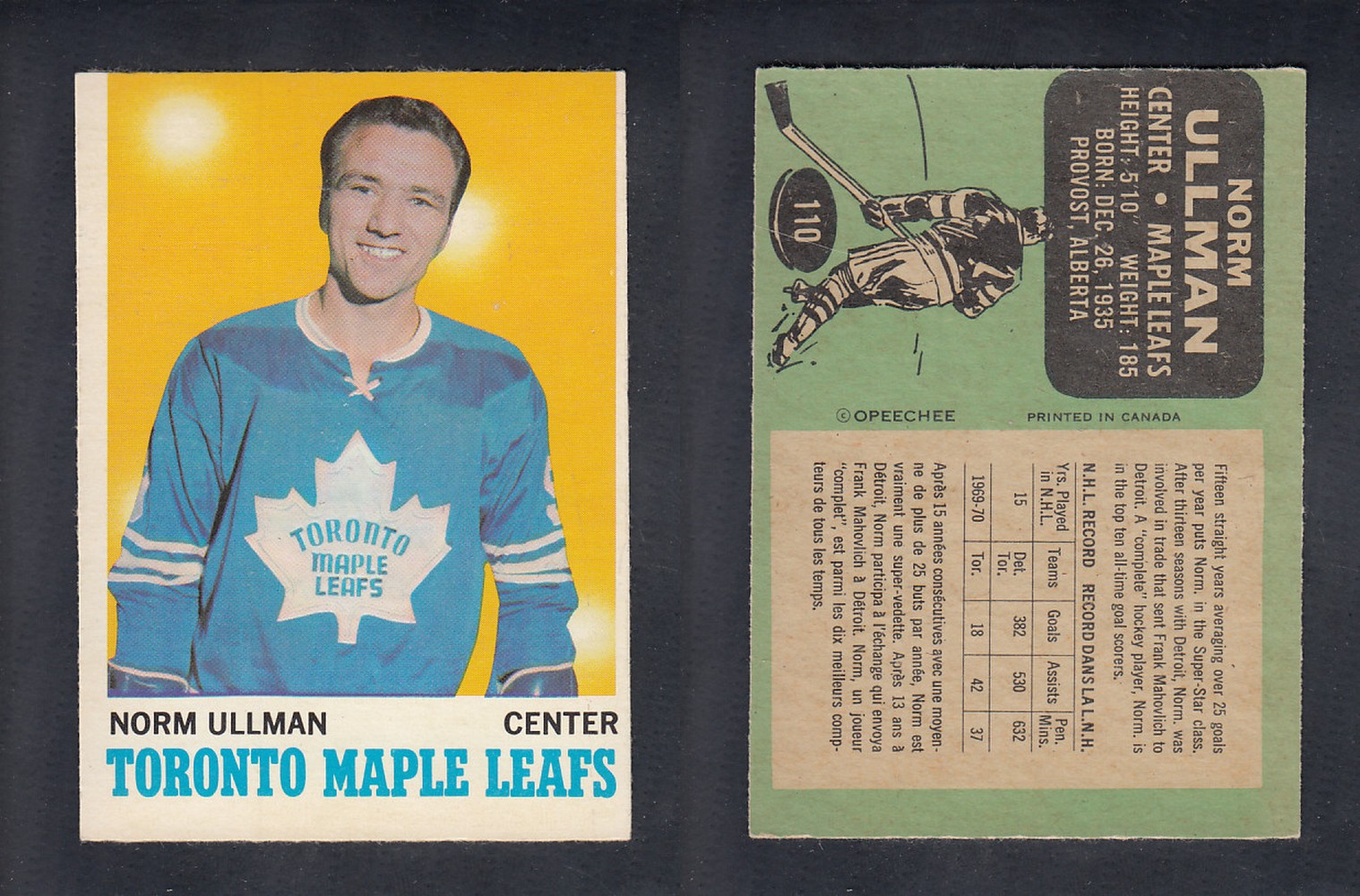 1970-71 O-PEE-CHEE HOCKEY CARD #110 N. ULLMAN photo 1970-71 O-PEE-CHEE HOCKEY CARD #110 N. ULLMAN photo