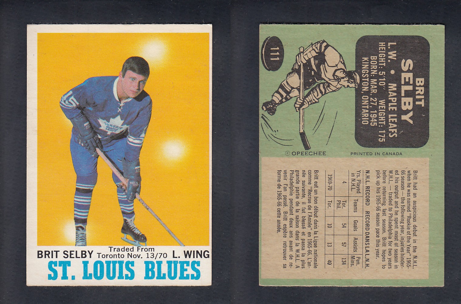 1970-71 O-PEE-CHEE HOCKEY CARD #111 B. SELBY photo 1970-71 O-PEE-CHEE HOCKEY CARD #111 B. SELBY photo