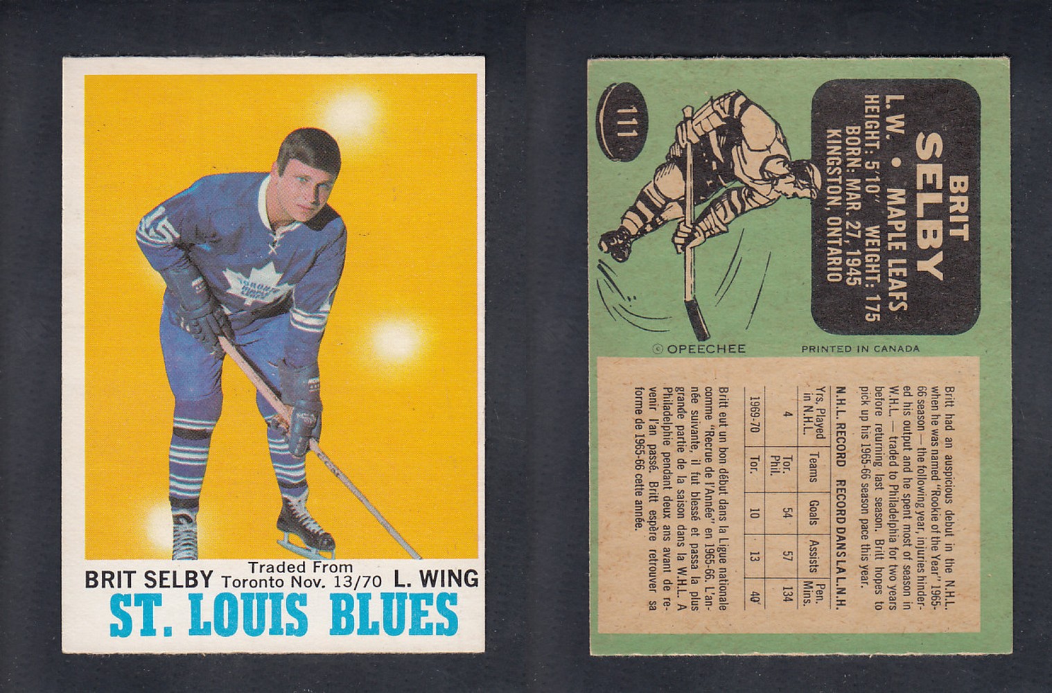 1970-71 O-PEE-CHEE HOCKEY CARD #111 B. SELBY photo 1970-71 O-PEE-CHEE HOCKEY CARD #111 B. SELBY photo