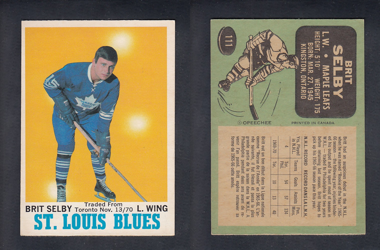 1970-71 O-PEE-CHEE HOCKEY CARD #111 B. SELBY photo 1970-71 O-PEE-CHEE HOCKEY CARD #111 B. SELBY photo