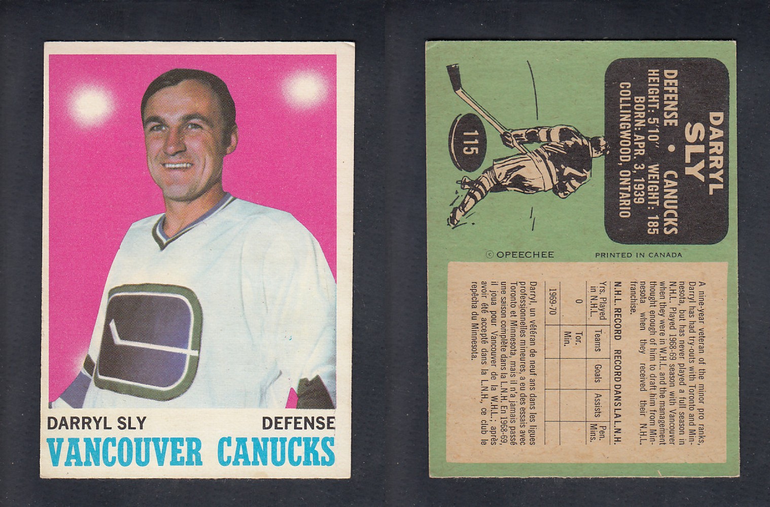 1970-71 O-PEE-CHEE HOCKEY CARD #115 D. SLY photo 1970-71 O-PEE-CHEE HOCKEY CARD #115 D. SLY photo