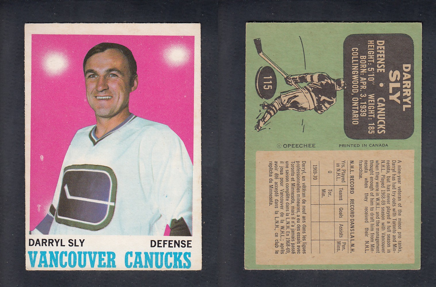 1970-71 O-PEE-CHEE HOCKEY CARD #115 D. SLY photo 1970-71 O-PEE-CHEE HOCKEY CARD #115 D. SLY photo