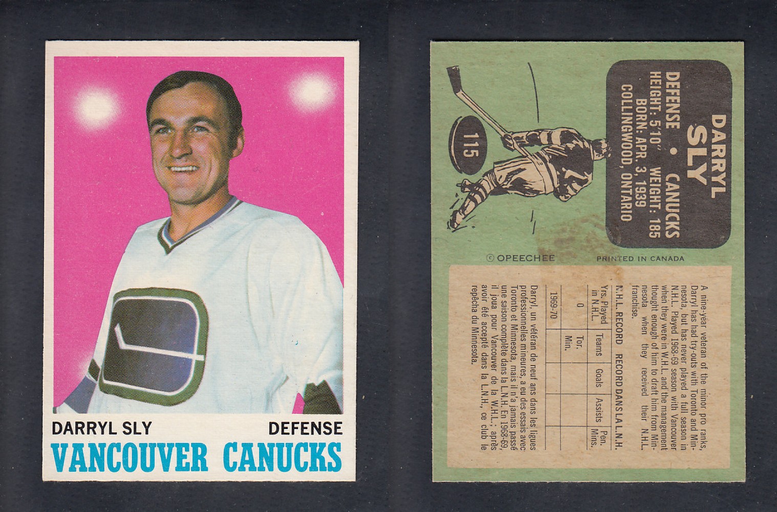 1970-71 O-PEE-CHEE HOCKEY CARD #115 D. SLY photo 1970-71 O-PEE-CHEE HOCKEY CARD #115 D. SLY photo