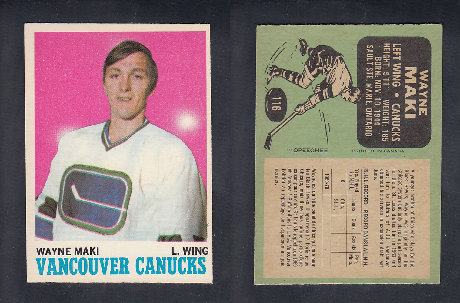 1970-71 O-PEE-CHEE HOCKEY CARD #116 W. MAKI photo 1970-71 O-PEE-CHEE HOCKEY CARD #116 W. MAKI photo