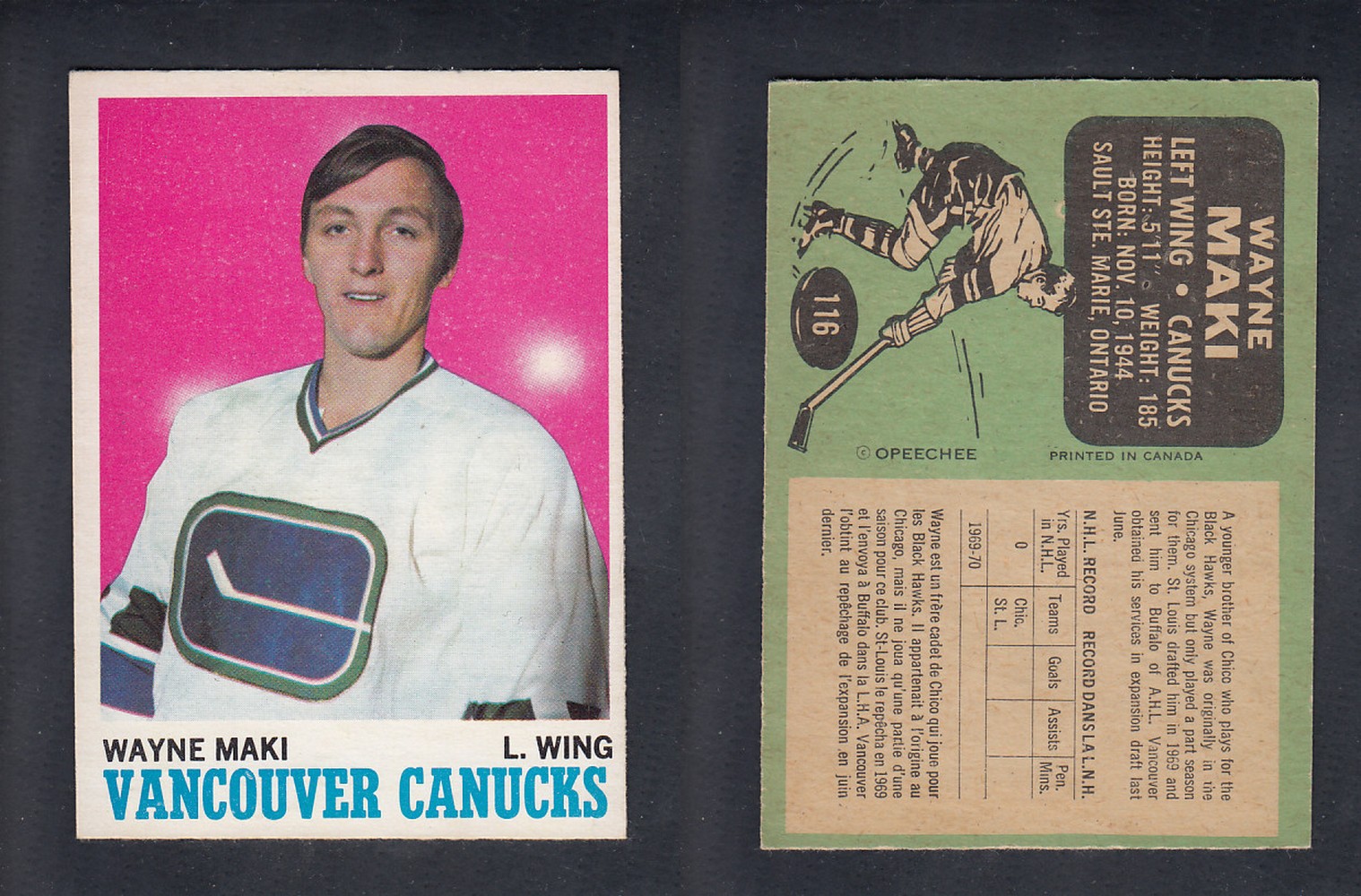 1970-71 O-PEE-CHEE HOCKEY CARD #116 W. MAKI photo 1970-71 O-PEE-CHEE HOCKEY CARD #116 W. MAKI photo
