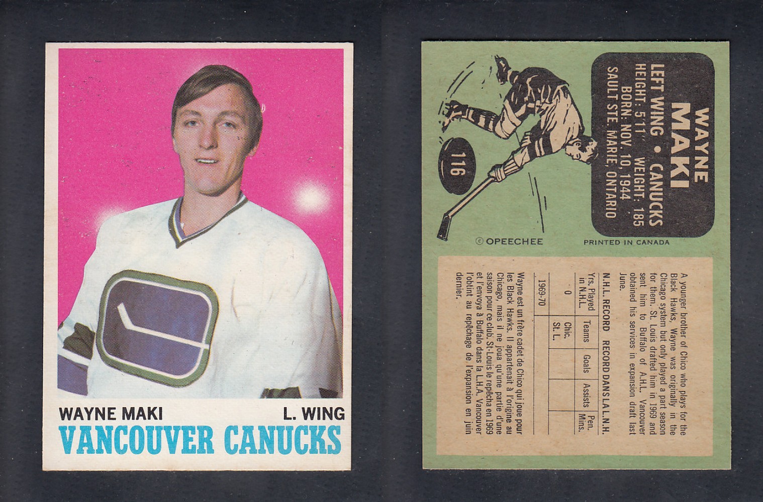 1970-71 O-PEE-CHEE HOCKEY CARD #116 W. MAKI photo 1970-71 O-PEE-CHEE HOCKEY CARD #116 W. MAKI photo