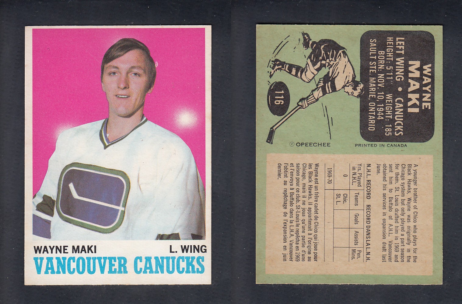 1970-71 O-PEE-CHEE HOCKEY CARD #116 W. MAKI photo 1970-71 O-PEE-CHEE HOCKEY CARD #116 W. MAKI photo