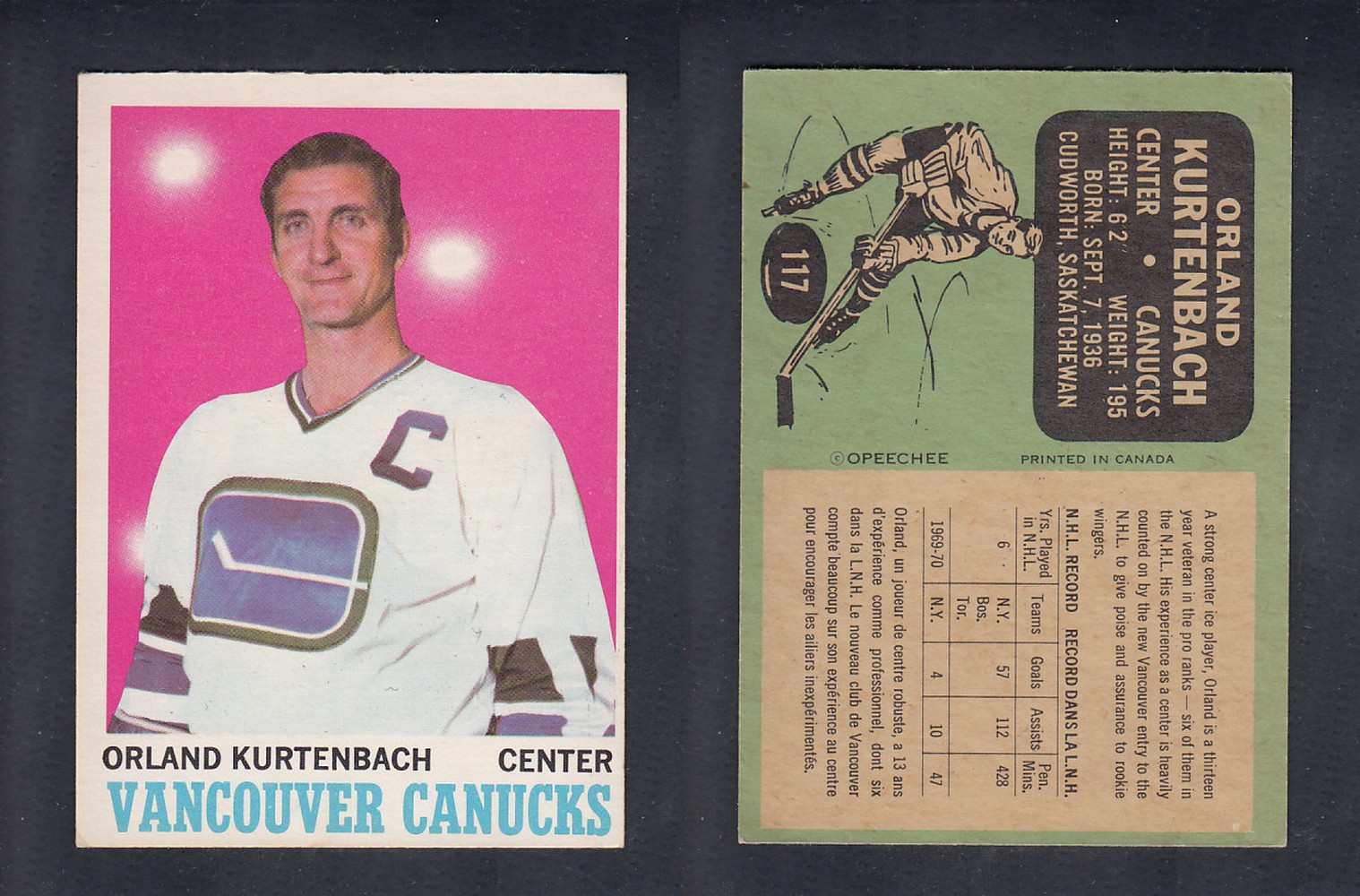 1970-71 O-PEE-CHEE HOCKEY CARD #117 O. KURTENBACH photo 1970-71 O-PEE-CHEE HOCKEY CARD #117 O. KURTENBACH photo
