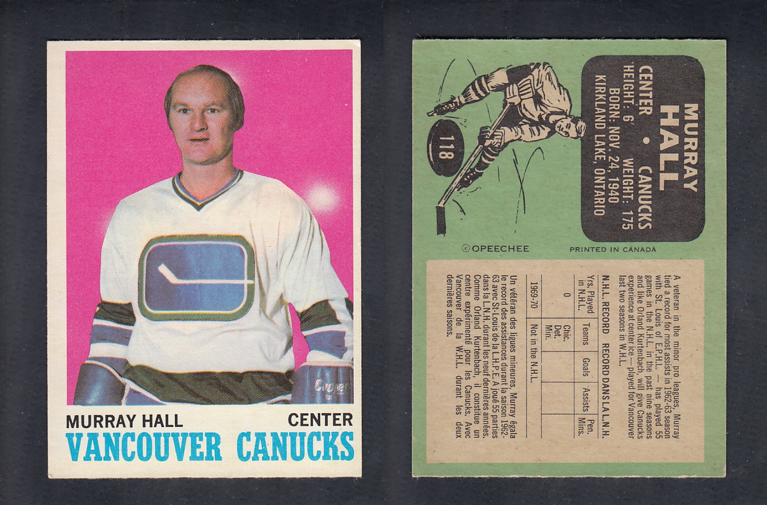 1970-71 O-PEE-CHEE HOCKEY CARD #118 M. HALL photo 1970-71 O-PEE-CHEE HOCKEY CARD #118 M. HALL photo