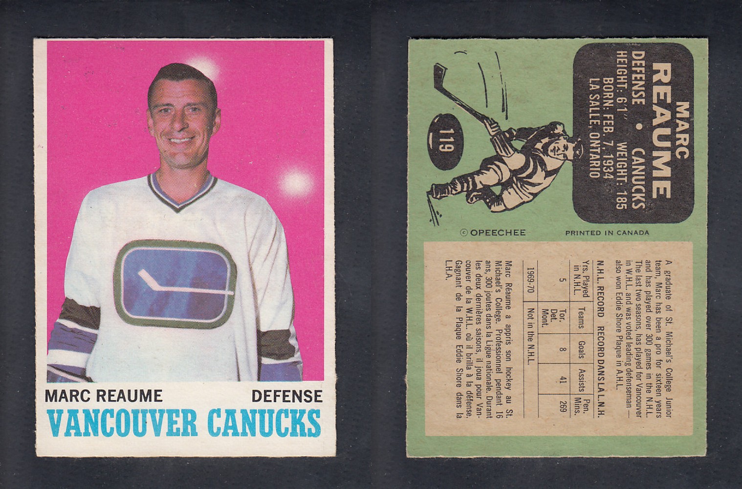 1970-71 O-PEE-CHEE HOCKEY CARD  #119  M. REAUME photo
