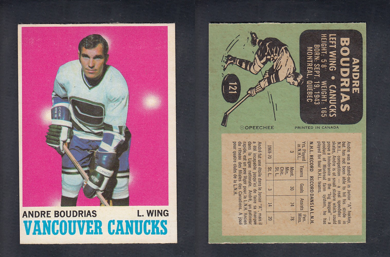 1970-71 O-PEE-CHEE HOCKEY CARD #121 A. BOUDRIAS photo 1970-71 O-PEE-CHEE HOCKEY CARD #121 A. BOUDRIAS photo