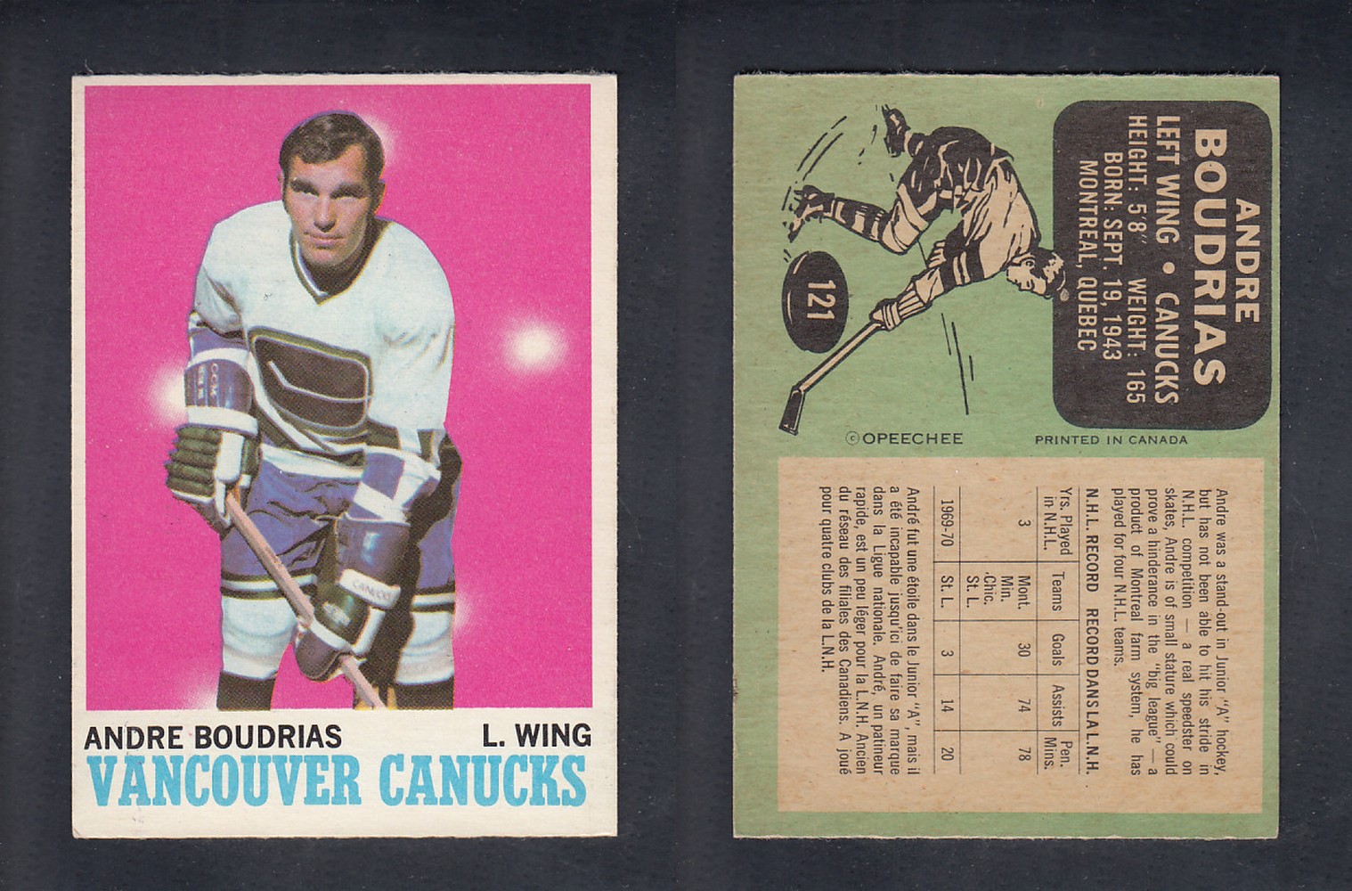 1970-71 O-PEE-CHEE HOCKEY CARD #121 A. BOUDRIAS photo 1970-71 O-PEE-CHEE HOCKEY CARD #121 A. BOUDRIAS photo