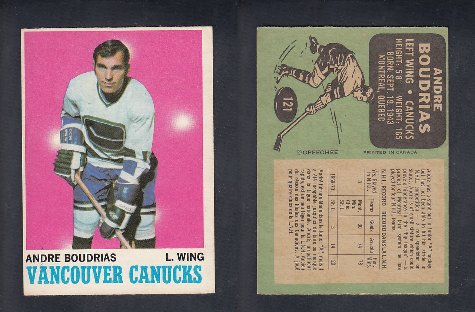1970-71 O-PEE-CHEE HOCKEY CARD #121 A. BOUDRIAS photo 1970-71 O-PEE-CHEE HOCKEY CARD #121 A. BOUDRIAS photo