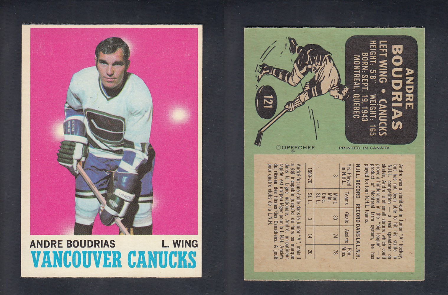 1970-71 O-PEE-CHEE HOCKEY CARD #121 A. BOUDRIAS photo 1970-71 O-PEE-CHEE HOCKEY CARD #121 A. BOUDRIAS photo