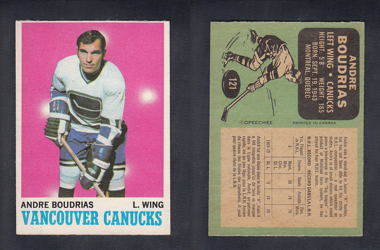 1970-71 O-PEE-CHEE HOCKEY CARD #121 A. BOUDRIAS photo 1970-71 O-PEE-CHEE HOCKEY CARD #121 A. BOUDRIAS photo