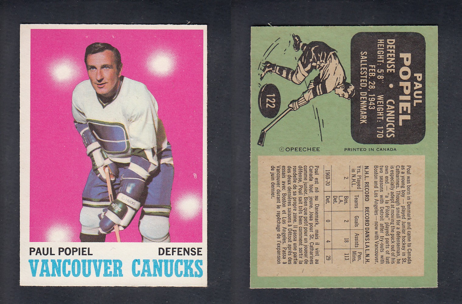 1970-71 O-PEE-CHEE HOCKEY CARD  #122  P.POPIEL photo