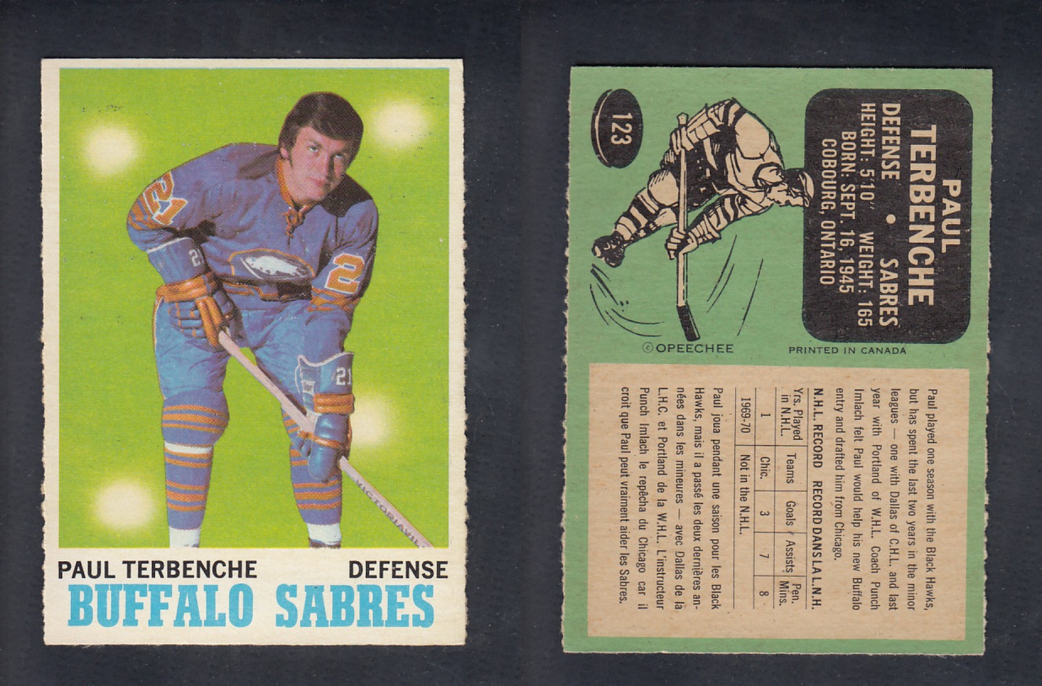 1970-71 O-PEE-CHEE HOCKEY CARD #123 P. TERBENCHE photo 1970-71 O-PEE-CHEE HOCKEY CARD #123 P. TERBENCHE photo