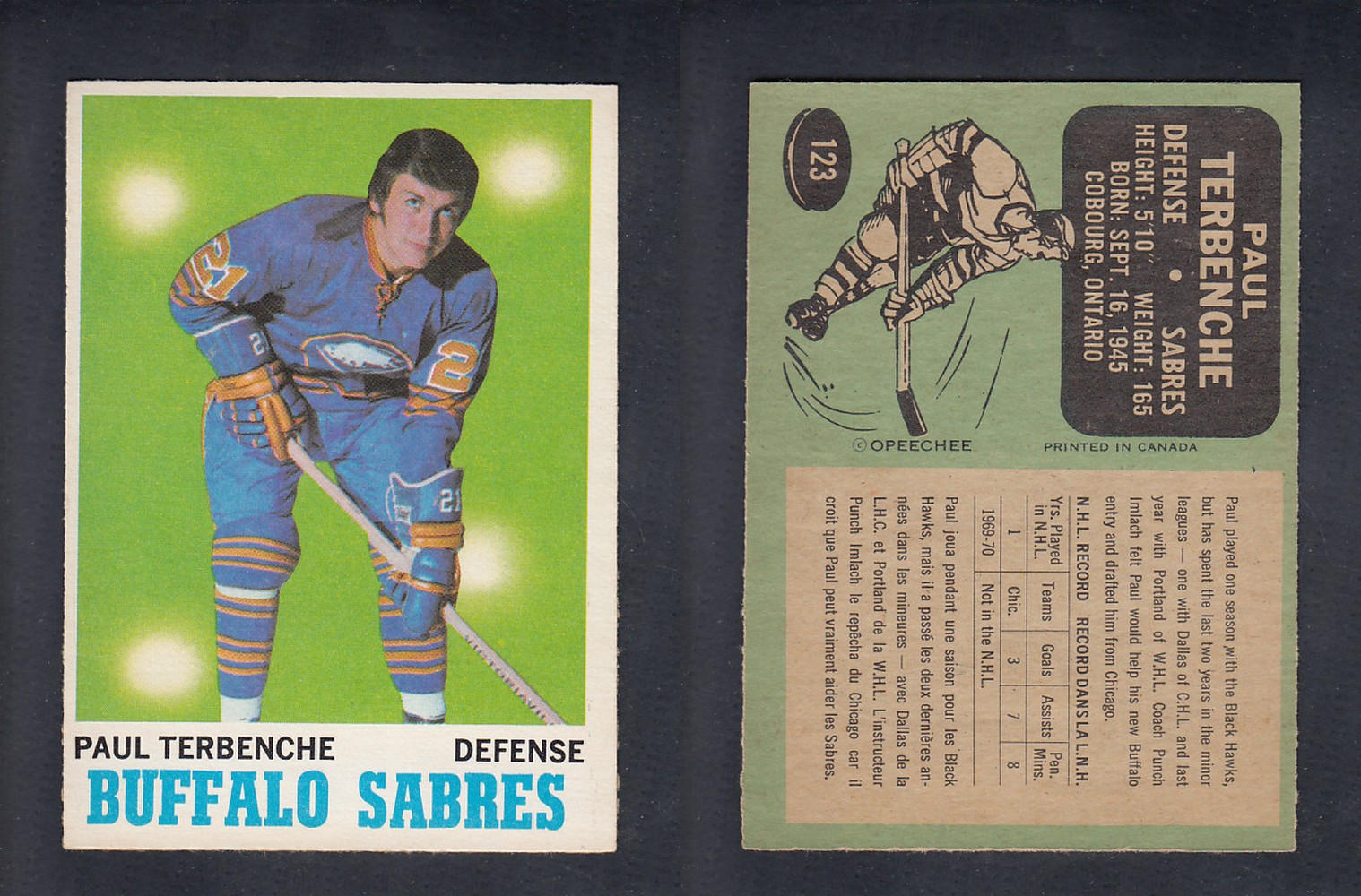1970-71 O-PEE-CHEE HOCKEY CARD #123 P. TERBENCHE photo 1970-71 O-PEE-CHEE HOCKEY CARD #123 P. TERBENCHE photo