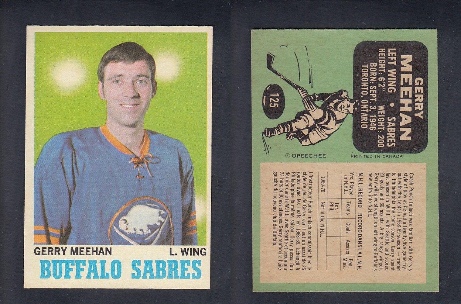 1970-71 O-PEE-CHEE HOCKEY CARD #125 G. MEEHAN photo 1970-71 O-PEE-CHEE HOCKEY CARD #125 G. MEEHAN photo